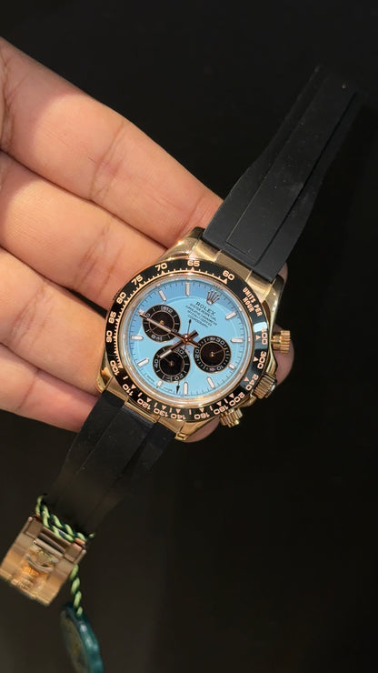 Daytona | Rose | Black Pvc Strap | Black Chrono | Tiffany Dial