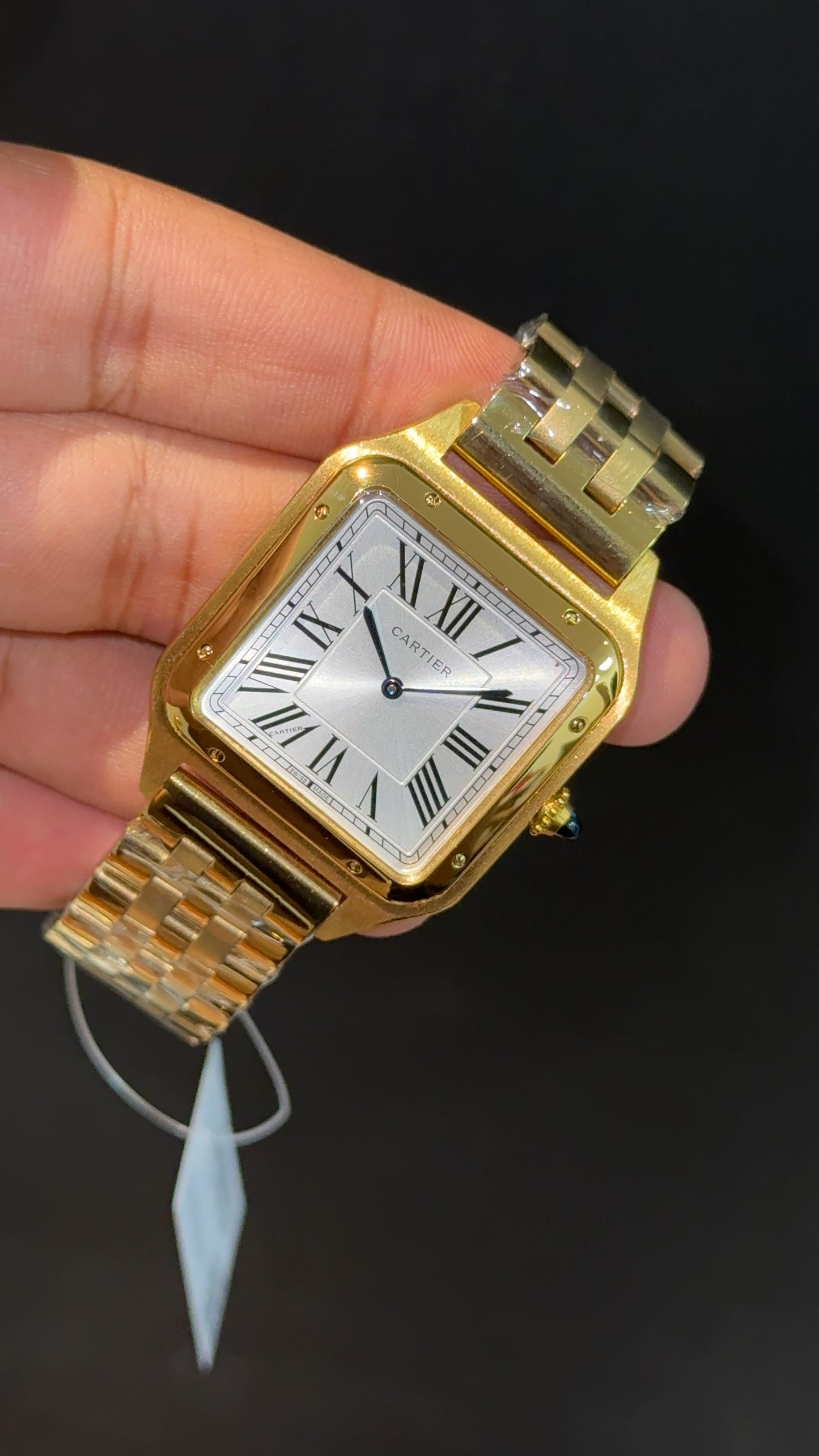 Santos De Cartier | Slim Edition | Gold Chain | White Dial