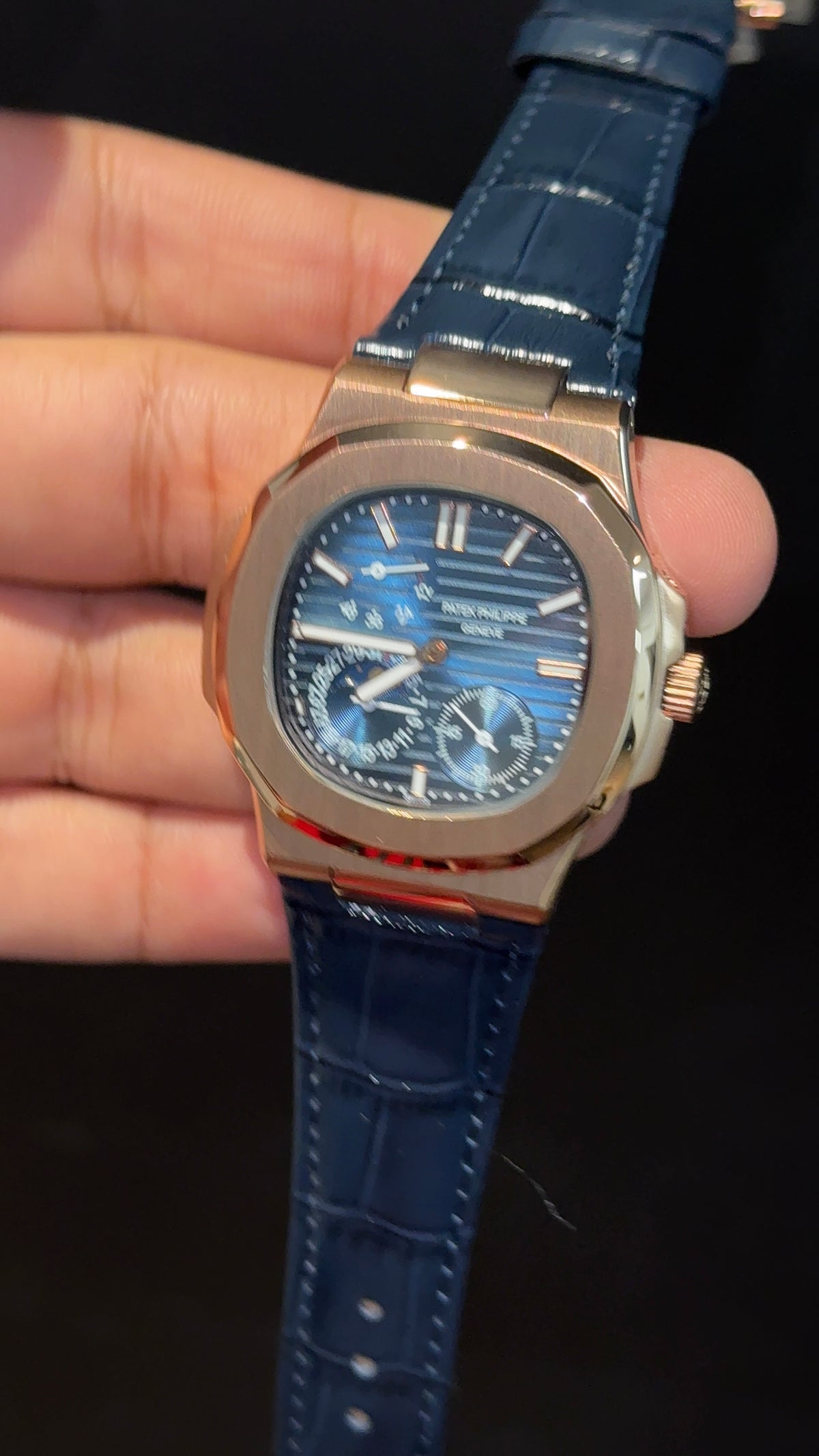 Pp Auto | Rose Case | Blue Strap | Moonphase | Sub Blue Dial