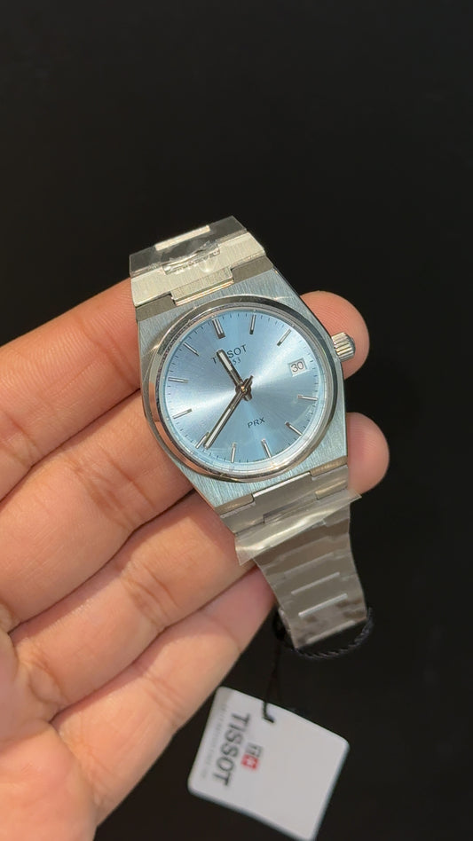 Tissot Prx | Quartz | Silver Chain | 35mm | Sky Blue Plain Dial - twentyfour