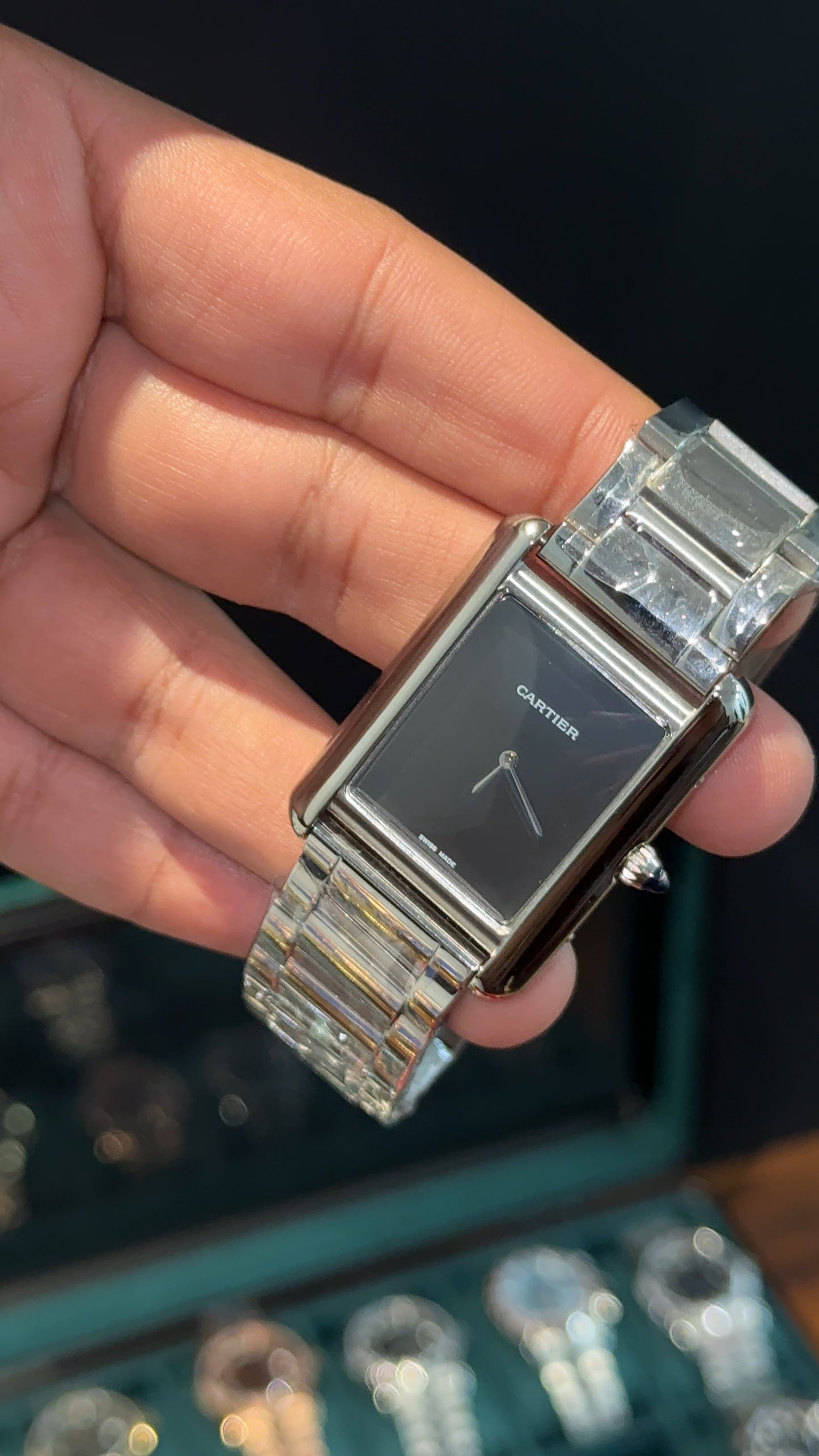 Cartier Tank | Silver Chain | Black Dial