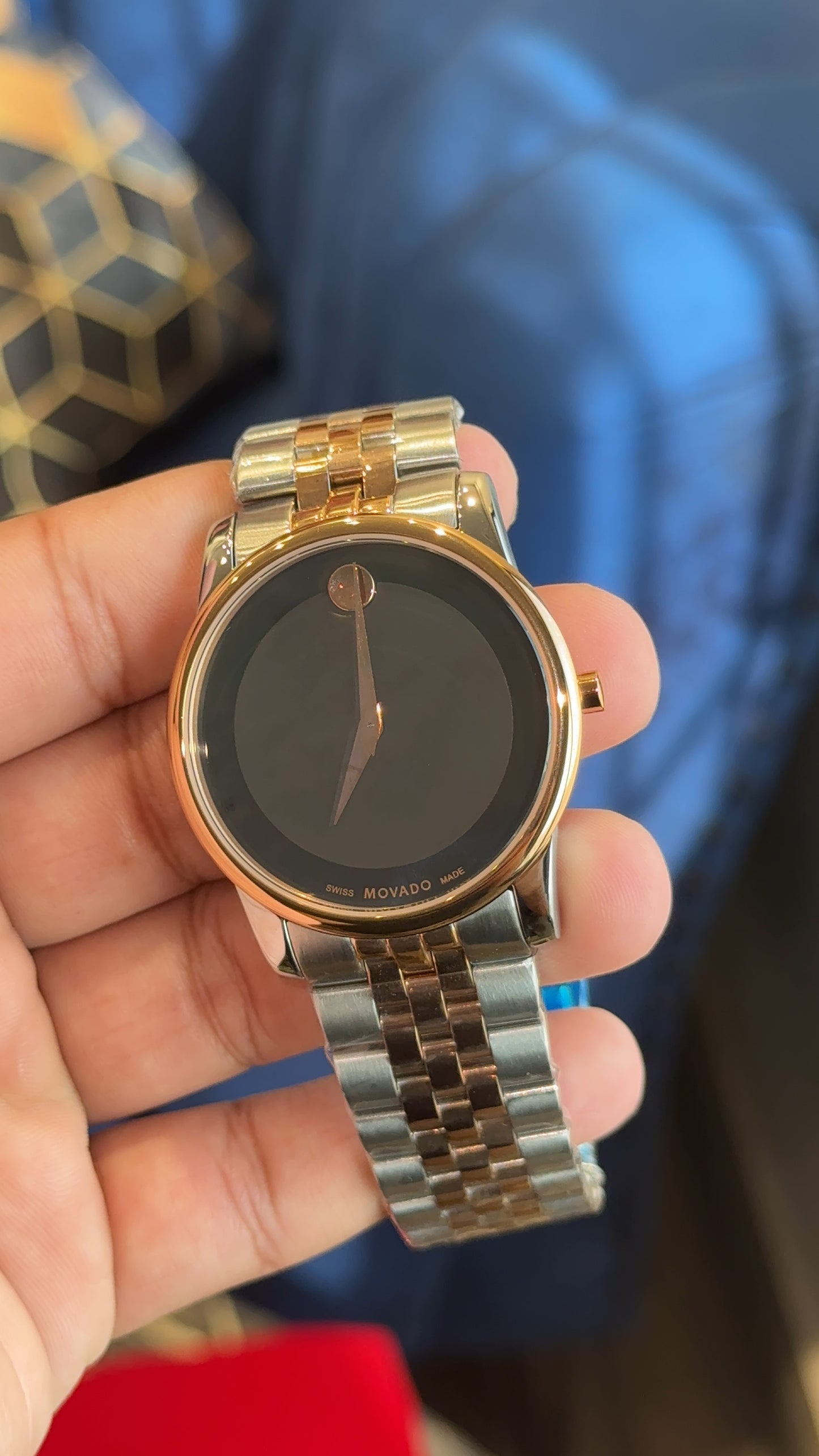 Movado | Rose Two Tone | Men Jubilee Chain | Black Dial