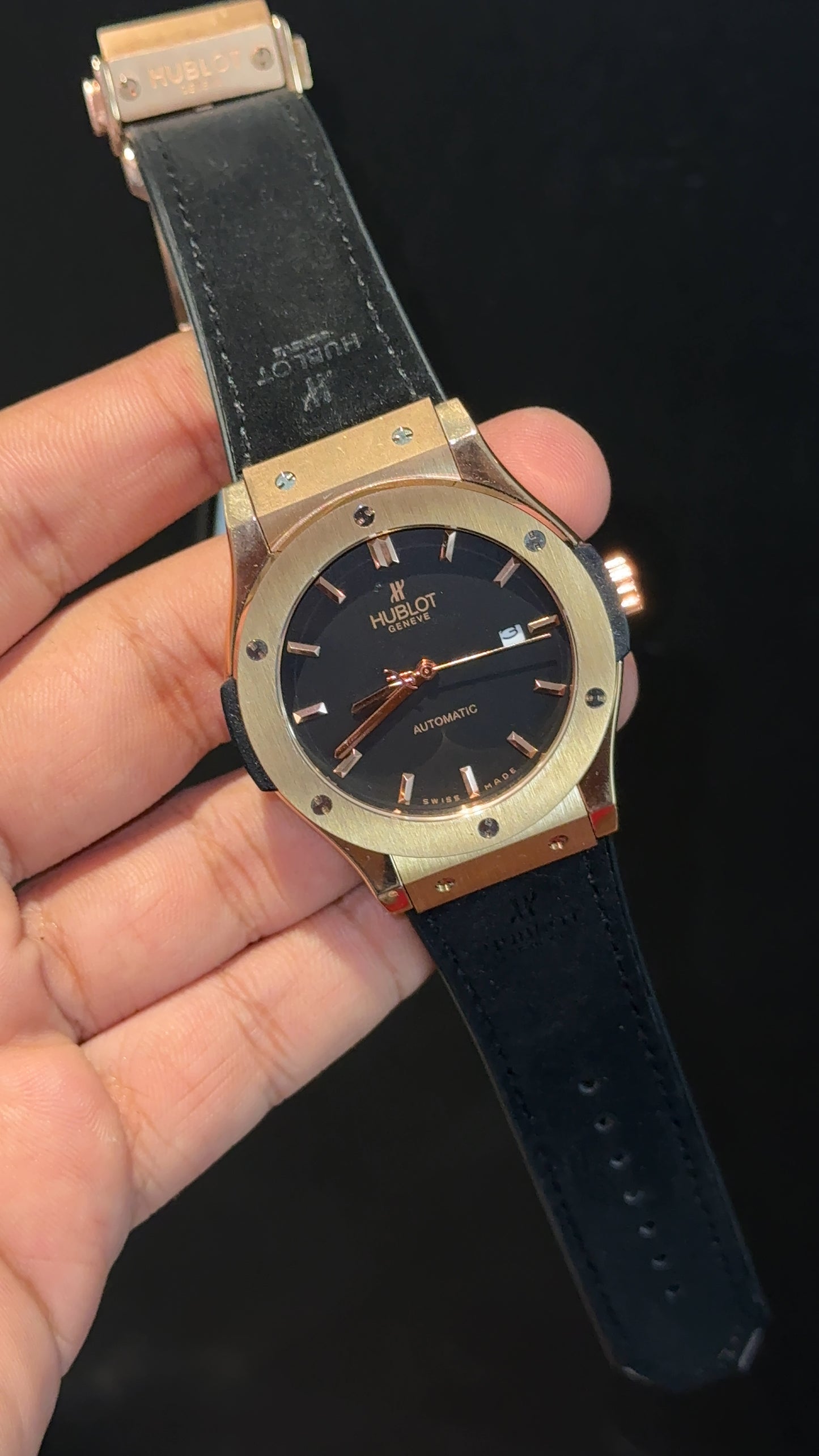 Hublot Auto | Rose Case | Black Strap | Black Dial
