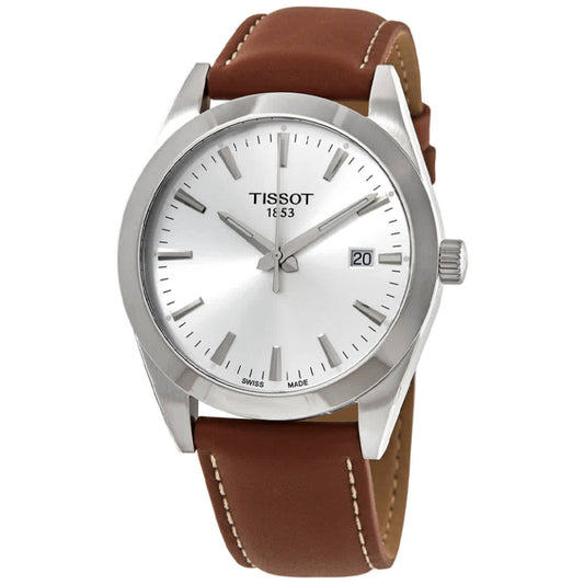 TISSOT Men’s Swiss Made Quartz Brown Leather Strap Silver Dial 40mm Watch T127.410.16.031.00