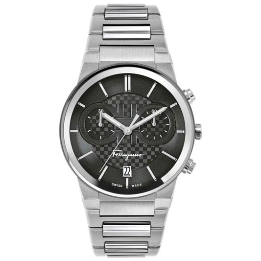 Ferragamo Men’s Swiss Made Quartz Silver Stainless Steel Black Dial 41mm Watch SFME00321