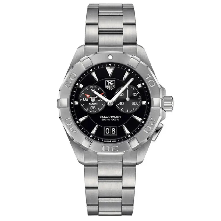 Tag Heuer Aquaracer Men’s Quartz Swiss Made Silver Stainless Steel Black Dial 40mm Sports Alarm Watch WAY111Z.BA0928 - twentyfour