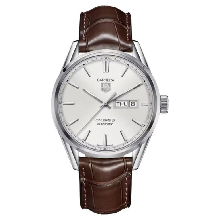Tag Heuer Carrera Men’s Automatic Swiss Made Brown Leather Strap Silver Dial 41mm Watch WAR201B.FC6291 - twentyfour