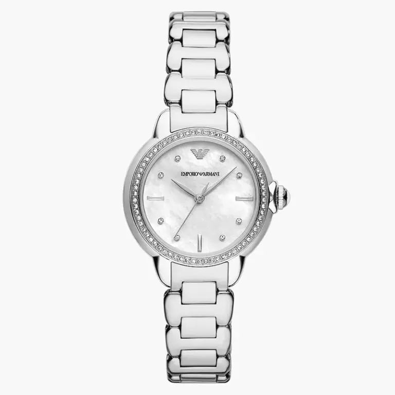 Emporio Armani Women’s Quartz Silver Stainless Steel Mother Of Pearl Dial 32mm Watch AR 11596