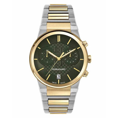 Ferragamo Men’s Swiss Made Quartz Two Tone Stainless Steel Green Dial 41mm Watch SFME01223