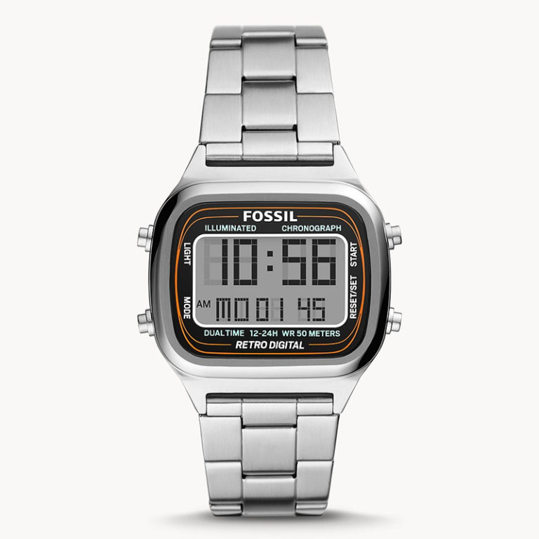 Fossil Men’s Digital Silver Stainless Steel Positive Display Dial 40mm FS5844 - twentyfour