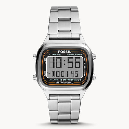 Fossil Men’s Digital Silver Stainless Steel Positive Display Dial 40mm FS5844 - twentyfour