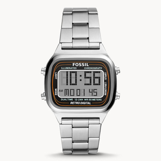 Fossil Men’s Digital Silver Stainless Steel Positive Display Dial 40mm FS5844