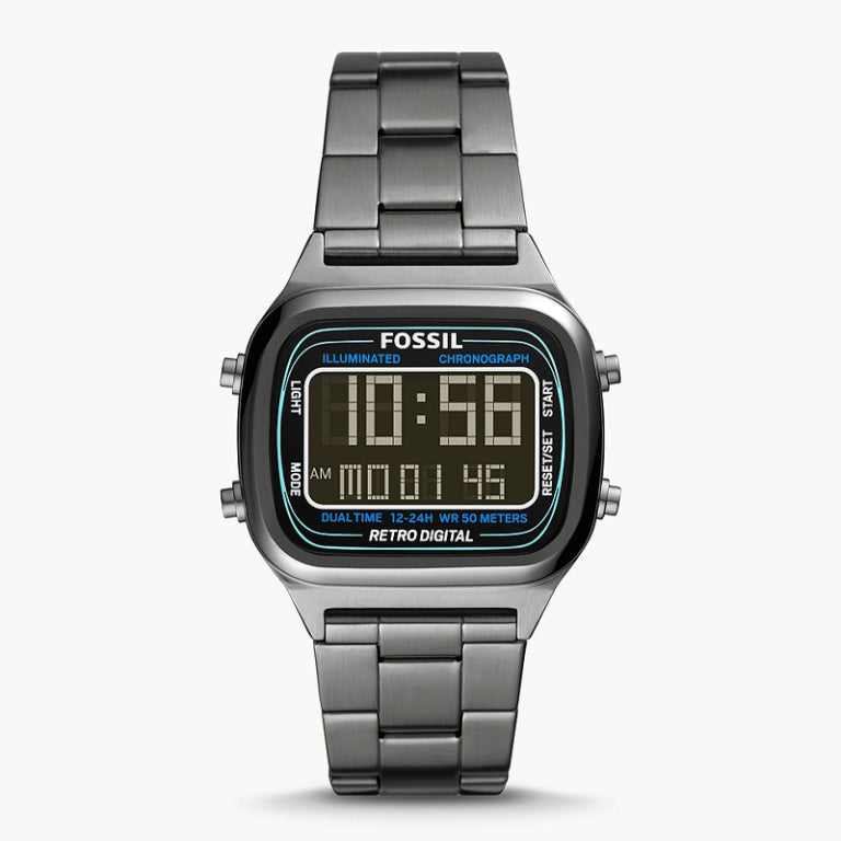 Fossil Men’s Digital Grey Stainless Steel Negative Display Dial 40mm Watch FS5846 - twentyfour