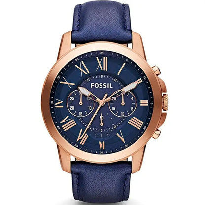 Fossil Men’s Quartz Chronograph Blue Leather Strap Blue Dial 44mm FS4835