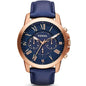Fossil Men’s Quartz Chronograph Blue Leather Strap Blue Dial 44mm FS4835