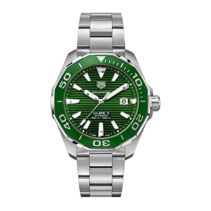 Tag Heuer Aquaracer Men’s Automatic Swiss Made Silver Stainless Steel Green Dial 43mm Watch WAY201S.BA0927 - twentyfour