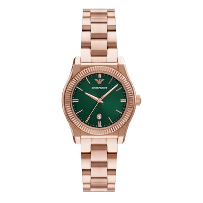 Emporio Armani Women’s Rose Gold Stainless Steel Green Dial 32mm AR11639 - twentyfour