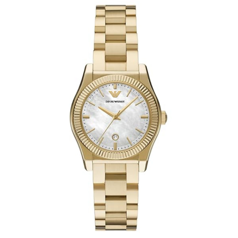 Emporio Armani Women’s Quartz Gold Stainless Steel Mother Of Pearl White Dial 32mm AR11657 - twentyfour