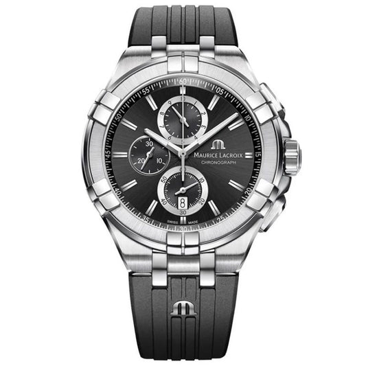 Maurice Lacroix Men’s Quartz Swiss Made Black Silicone Strap Black Dial 44mm Watch AI1018-SS001-330-2 - twentyfour