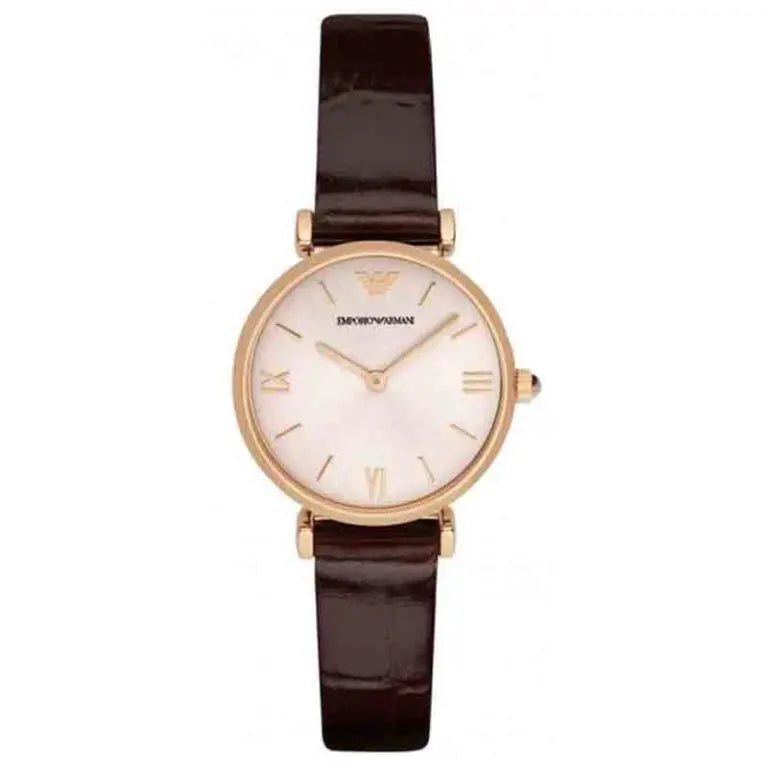 Emporio Armani Women’s Quartz Brown Leather Strap Pink Dial 32mm Watch AR 1911