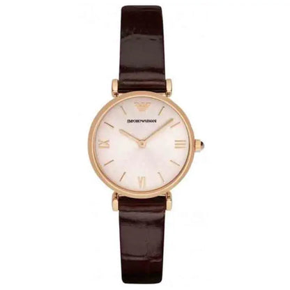 Emporio Armani Women’s Quartz Brown Leather Strap Pink Dial 32mm Watch AR 1911