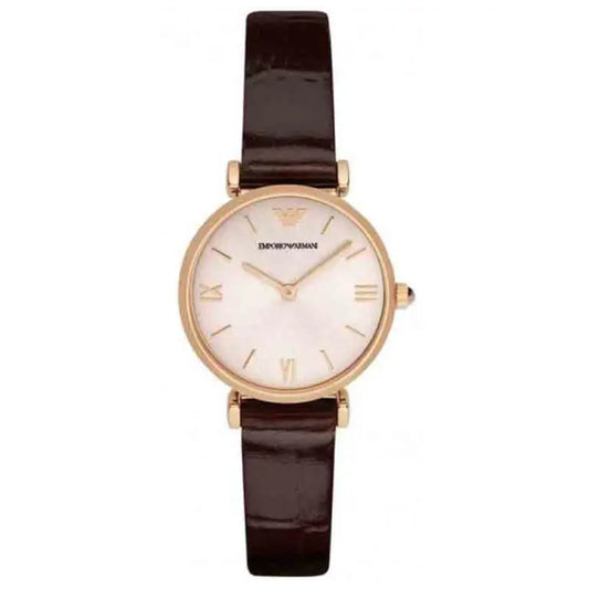 Emporio Armani Women’s Quartz Brown Leather Strap Pink Dial 32mm Watch AR 1911