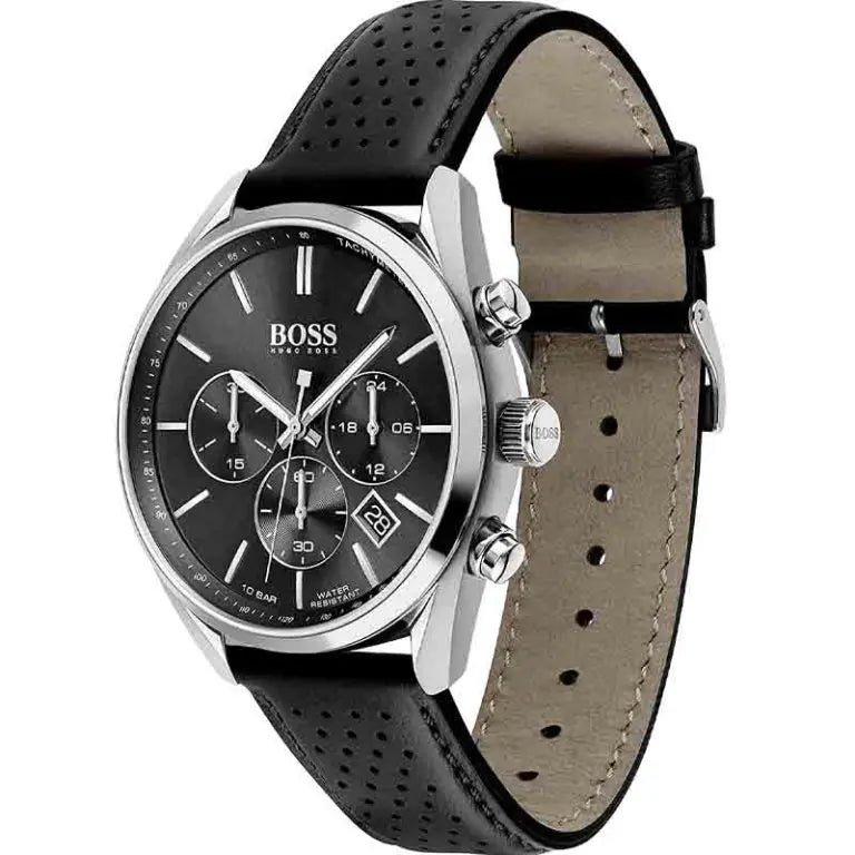 Hugo Boss Men’s Quartz Leather Strap Black Dial 44mm Watch 1513816