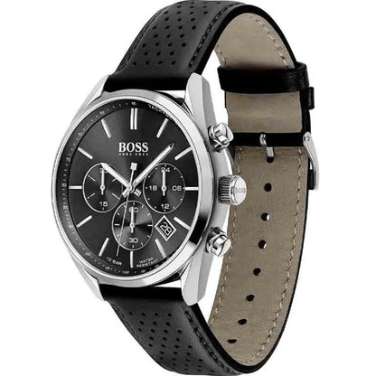 Hugo Boss Men’s Quartz Leather Strap Black Dial 44mm Watch 1513816