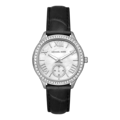 Michael Kors Women’s | Black Leather Strap Mother Of Pearl White Dial 38mm MK4821