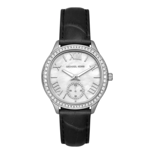 Michael Kors Women’s | Black Leather Strap Mother Of Pearl White Dial 38mm MK4821