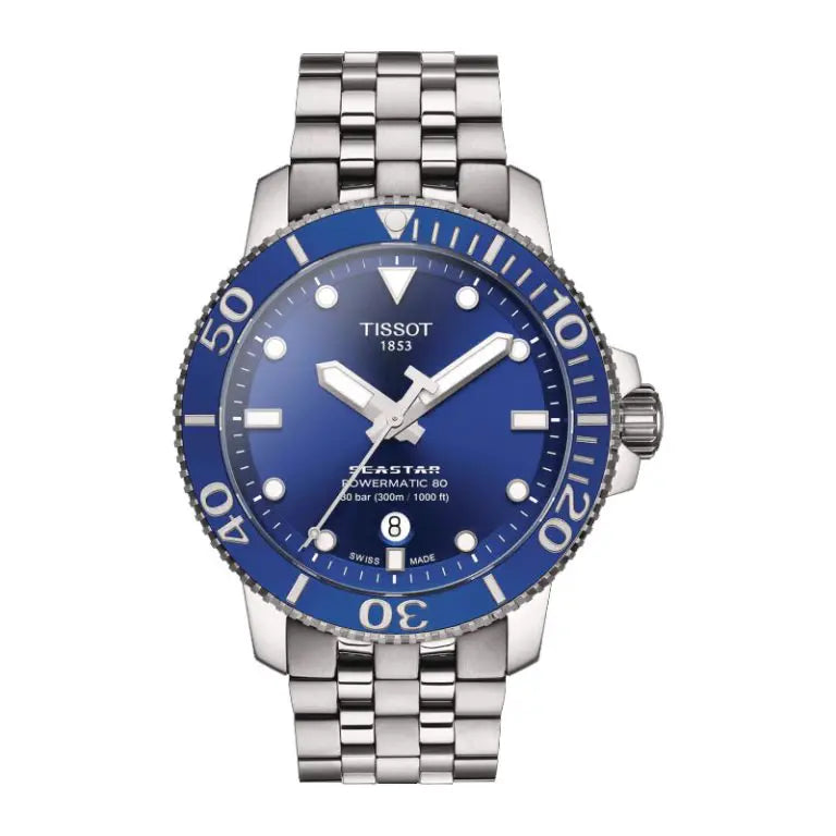 TISSOT Men’s Swiss Made Powermatic Silver Stainless Steel Blue Dial 43mm Watch T120.407.11.041.00
