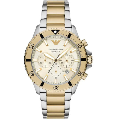 Emporio Armani Men’s Quartz Two-tone Stainless Steel Beige Dial 43mm Watch AR 11606