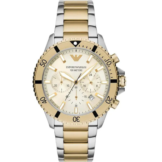Emporio Armani Men’s Quartz Two-tone Stainless Steel Beige Dial 43mm Watch AR 11606