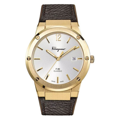 Ferragamo Men’s Swiss Made Quartz Brown Hybrid Strap Silver Dial 42 mm Watch SFDT00819