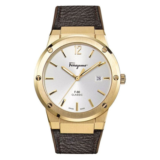 Ferragamo Men’s Swiss Made Quartz Brown Hybrid Strap Silver Dial 42 mm Watch SFDT00819