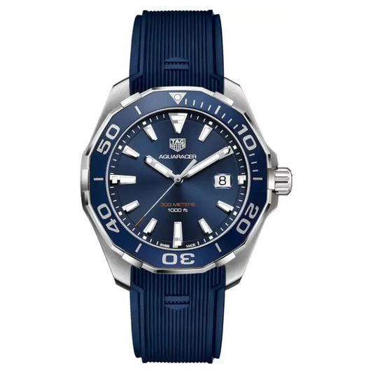 Tag Heuer Aquaracer Men’s Quartz Swiss Made Blue Silicone Strap Blue Dial 41mm Watch WAY111C.FT6155