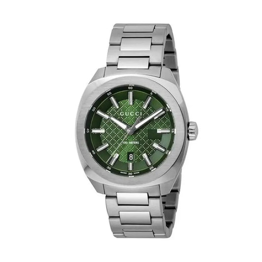 Gucci Men’s Swiss Made Quartz Silver Stainless Steel Green Dial 40mm Watch YA142313