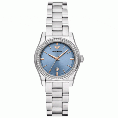 Emporio Armani Women’s Quartz Silver Stainless Steel Blue Dial 32mm AR11593 - twentyfour