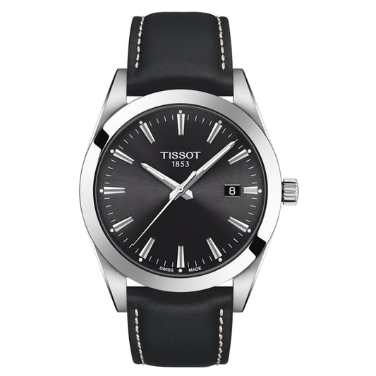 TISSOT Men’s Swiss Made Quartz Black Leather Strap Black Dial 40mm Watch T127.410.16.051.00