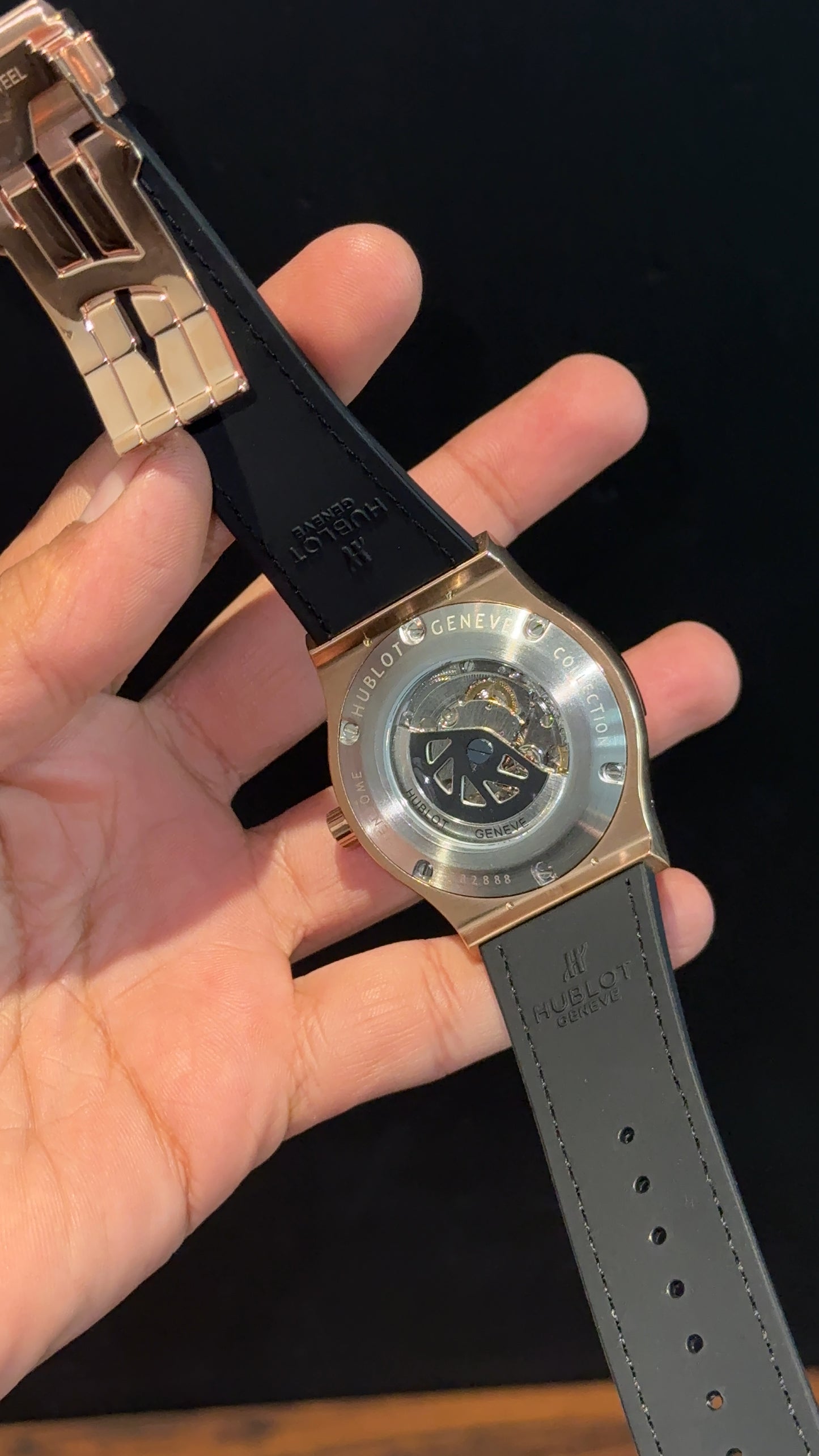 Hublot Auto | Rose Case | Black Strap | White Dial