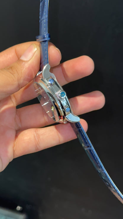 Patek Century | Auto | Silver Case | Blue Numeric Dial | Blue Leather Strap - twentyfour