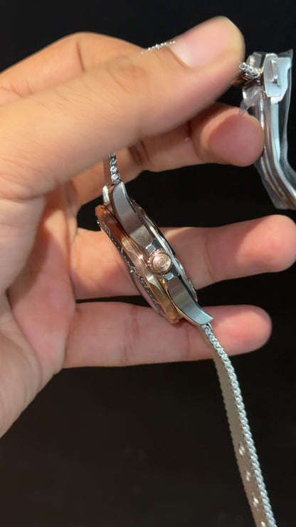 Omega Seamaster Diver | Silver Milanese Chain | Rose Black Dial