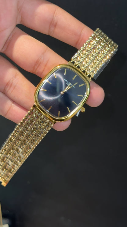 Pp Ellipse | Gold Mesh Chain | Black Ebony Dial