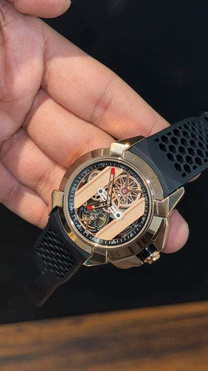 Jacob And Co | Rose Case | CR7 Edition | Black Strap | Pendulum | Rose Machine Dial