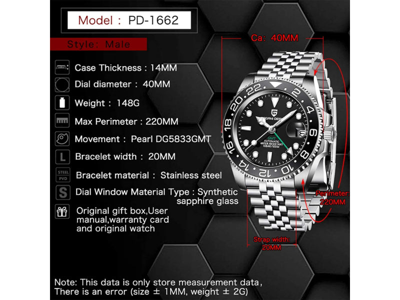 Pagani Design PD-1662 GMT Bruce Wayne 40MM Men's Automatic