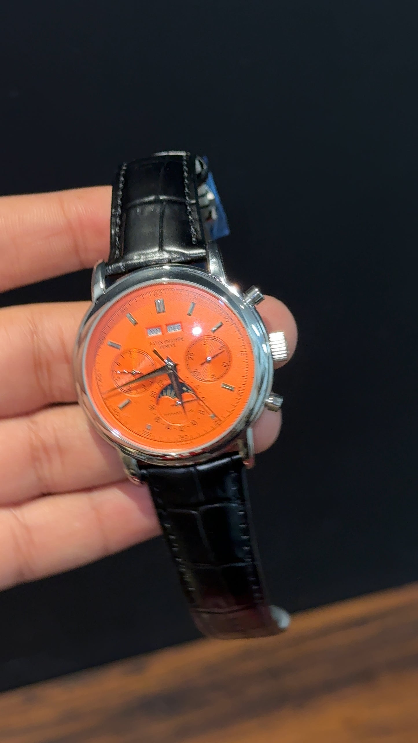 Patek Century | Auto | Silver Case | Orange Dial | Black Leather Strap