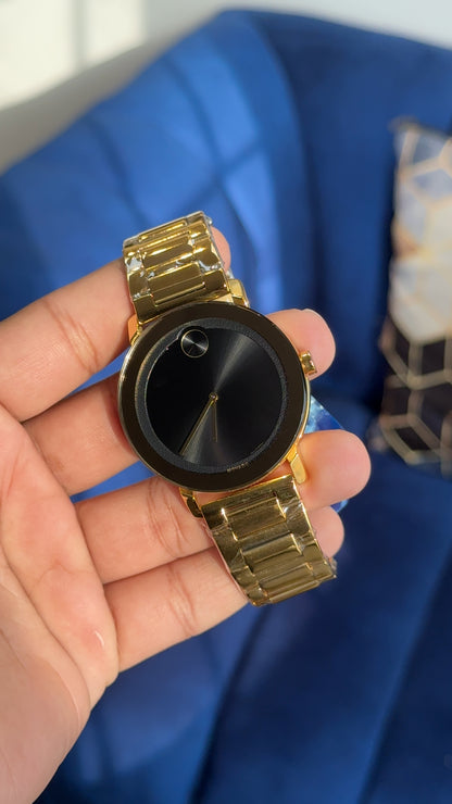 Movado Gold | Men Gold Chain | Black Circle Dial