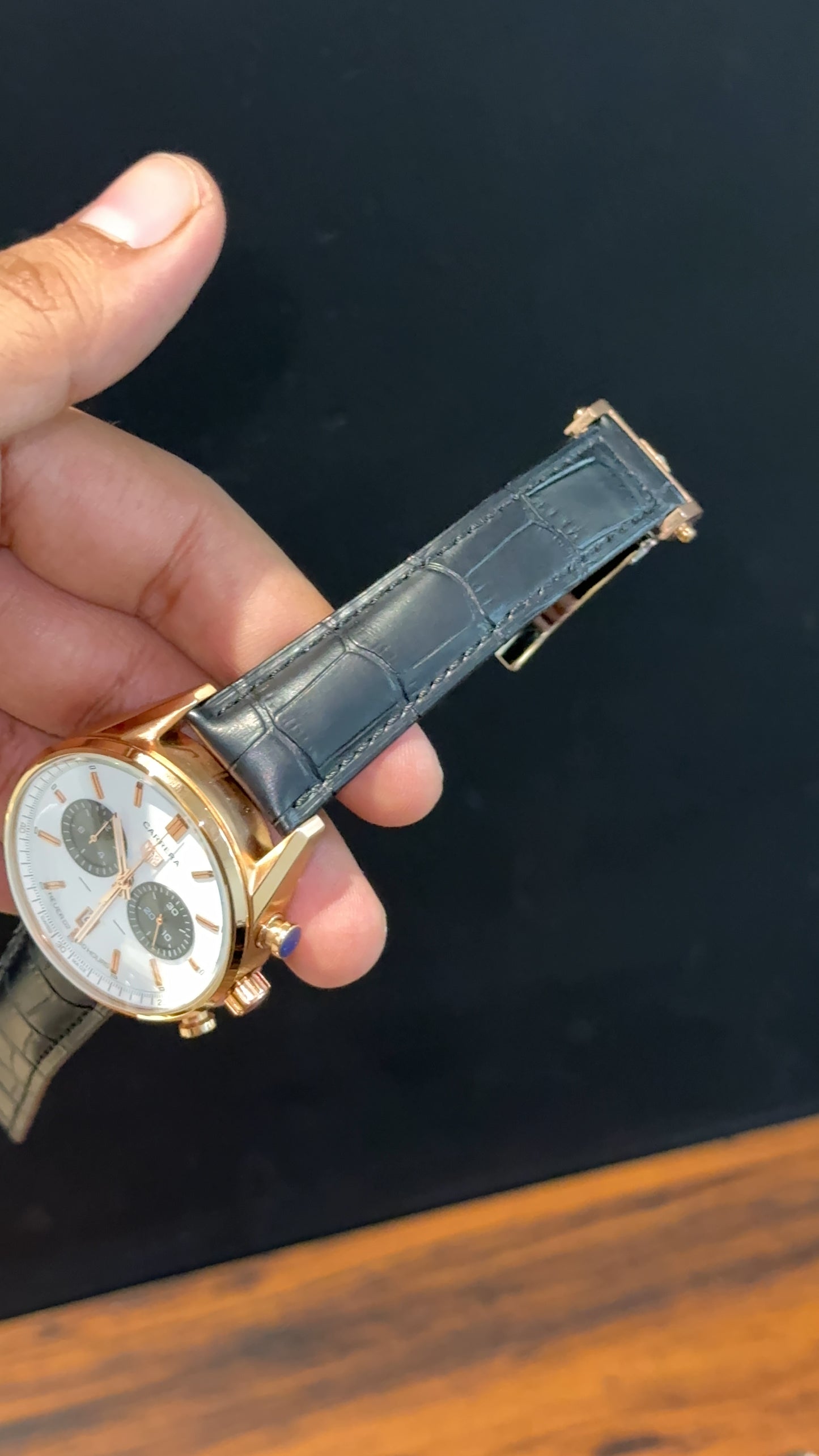 Tag Carrera | Black Strap | Rose Bezel | Black Chrono | White  Dial