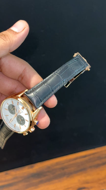 Tag Carrera | Black Strap | Rose Bezel | Black Chrono | White  Dial