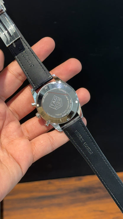 Tag Carrera | Black  Strap | Silver Bezel | White Chrono | Black Dial